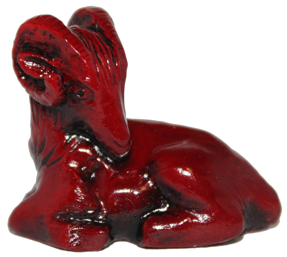 13633 - 1" Red Soapstone Color Zodiac Sheep Ram Laying - [Z-93]