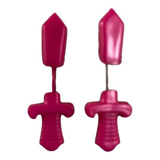 13697 - Hot Pink Sword Crazy Cut Earrings - |Clear-227|