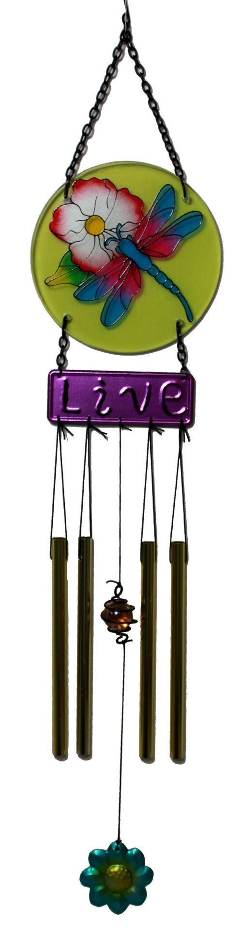 1379 - 21" Dragonfly Glass Suncatcher Windchime with Flower