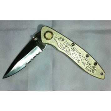 1396 - Gold Pocket Knife Etched Design - |18-D|