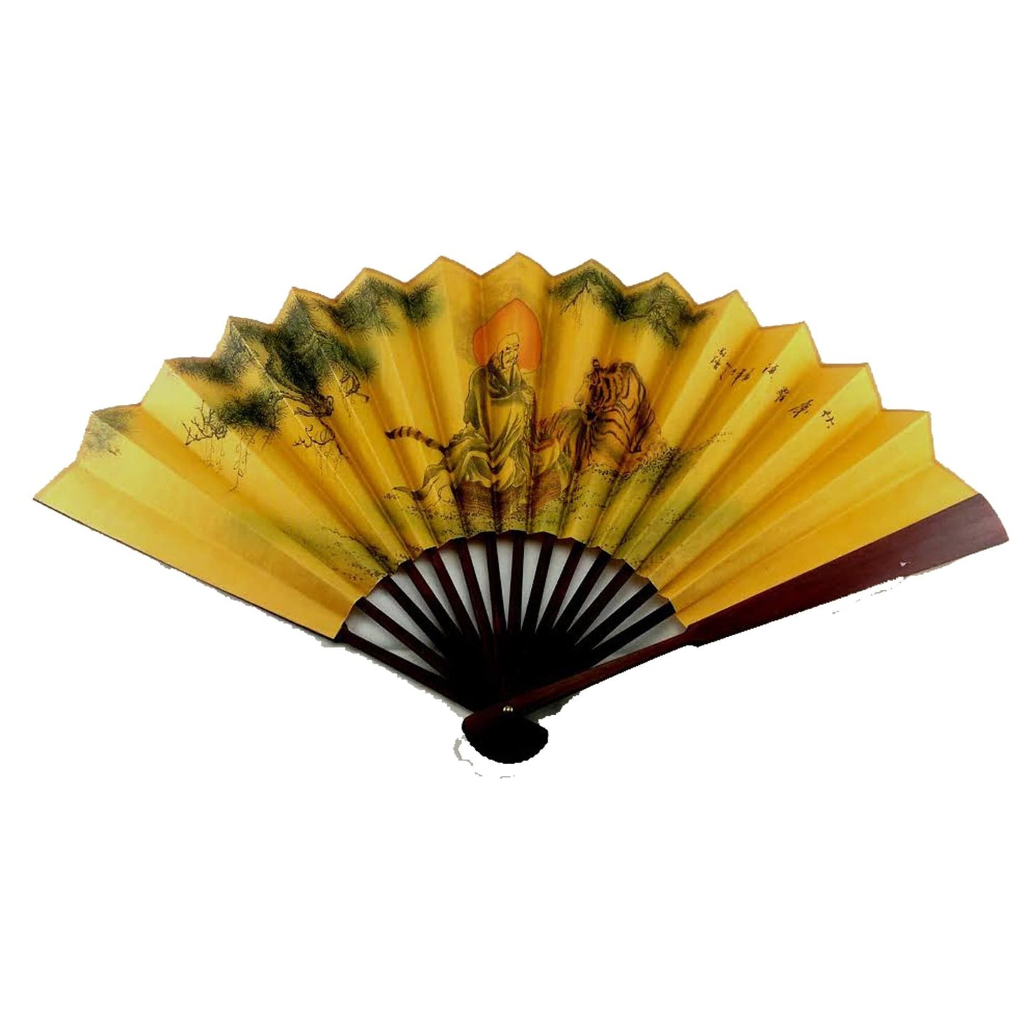 1398 - 13" Silk Fan Tiger Buddha Kanji Decor |W-30|