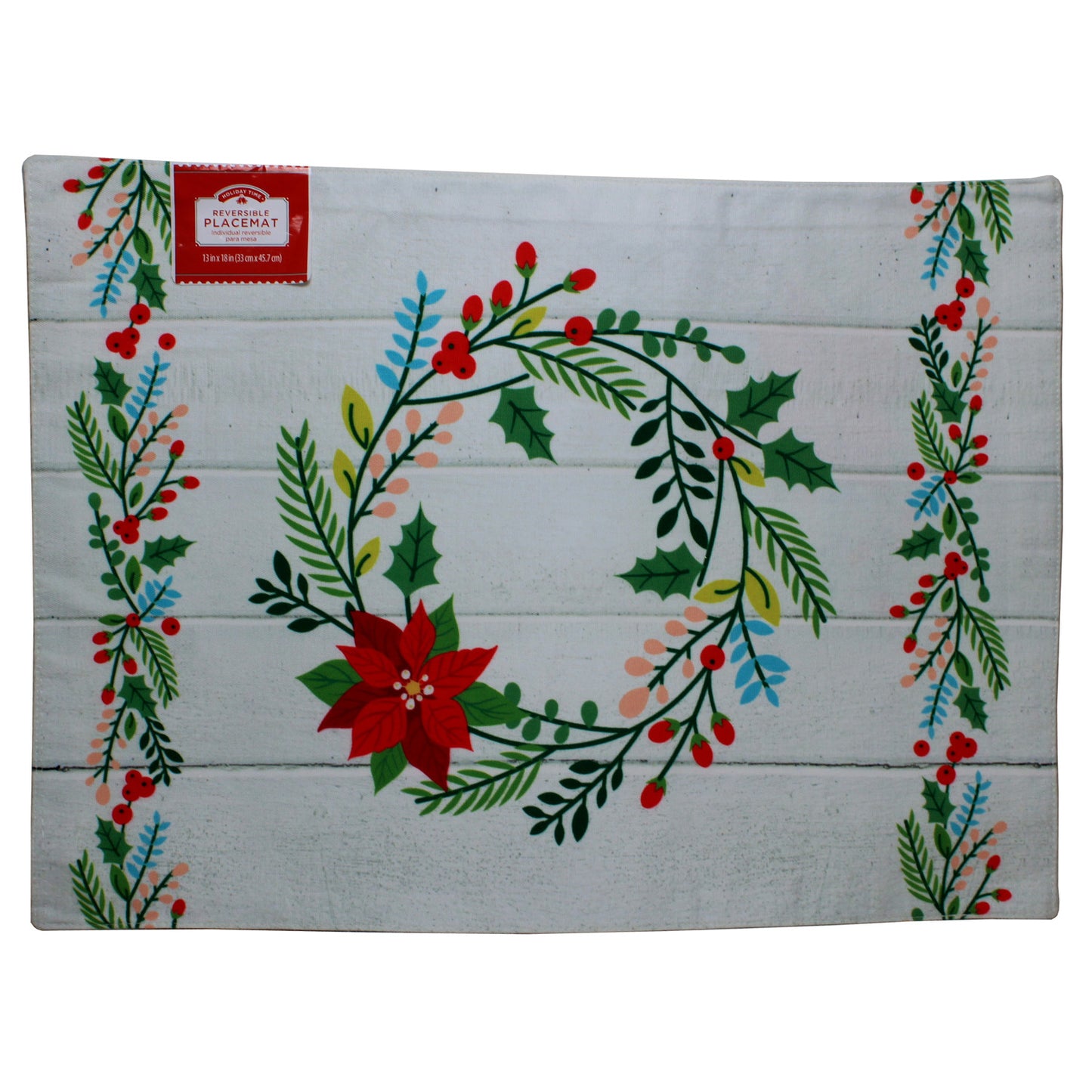 14035 - Set of Two Woodgrain Poinsettia Placemat |19-28|