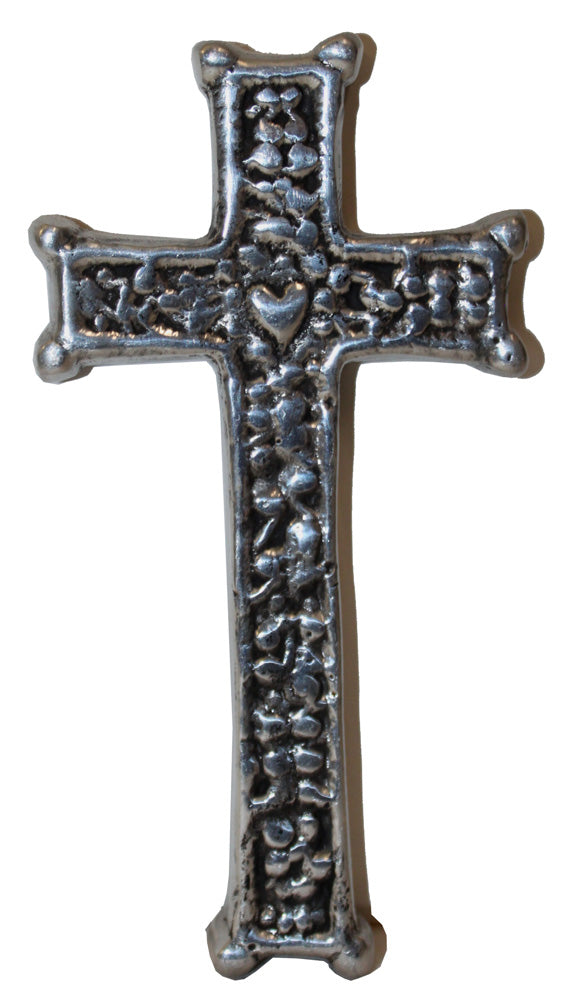 14129 - 6-Inch Silver Metal Cross with Heart |11-20|