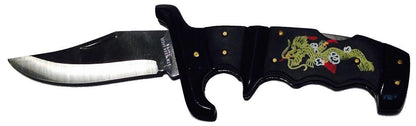 14571 - Set of Two 8.5 Inch Stainless Steel Black Defender Knife With Dragon |81|