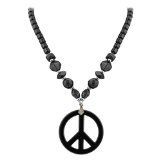 14728 - Traditional Glossy Black Hematite Necklace with Peace Sign |Clear-32|