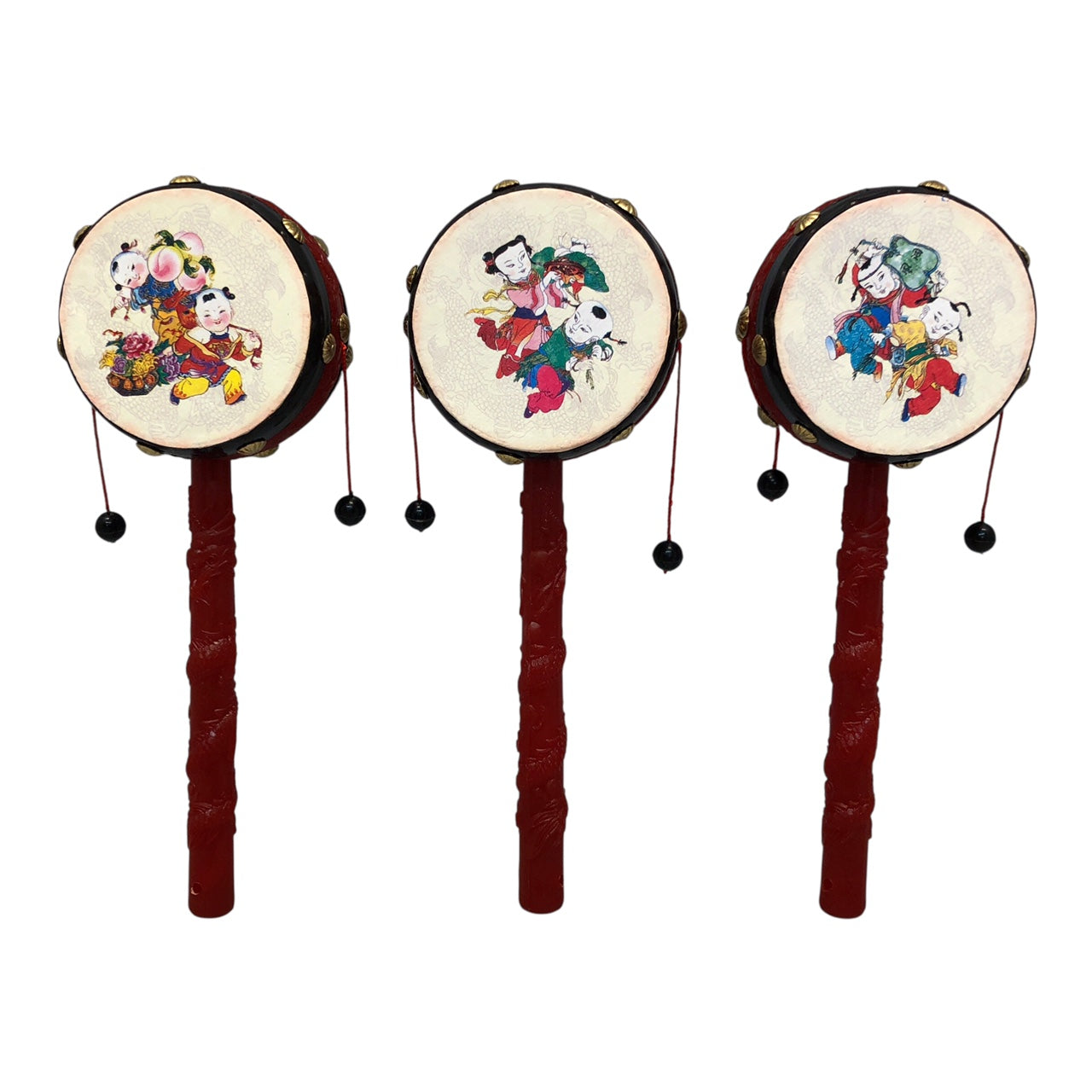 14968 - Set of three 8" Little Red Oriental Frame Drums With Dragon Handles |22-13|