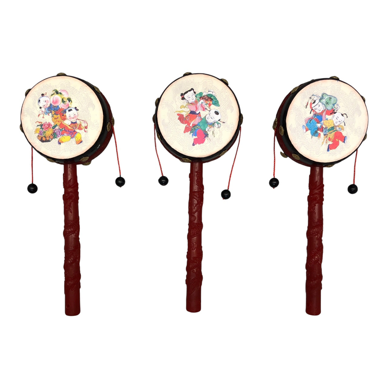 14968 - Set of three 8" Little Red Oriental Frame Drums With Dragon Handles |22-13|