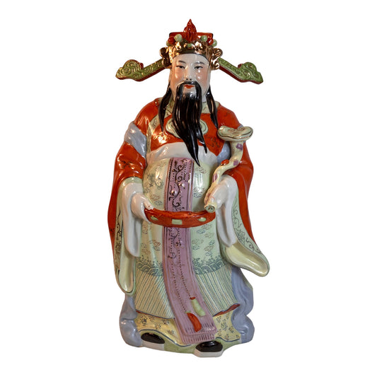 15372 - 15" Color Fuk God Glazed Ceramic Decor Piece with Good Fortune Symbols and Vibrant Artistry |4-13|