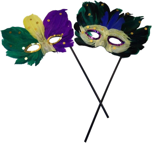 15378 - Feather Mask w/Hand Stick - [4-1-5-9]
