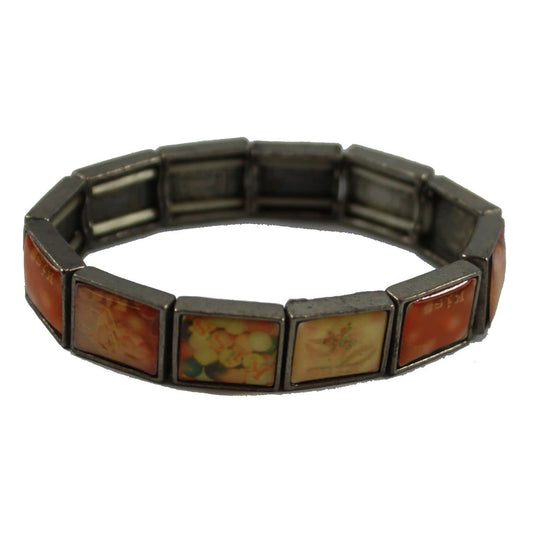 1548 - Bracelet Square Silver w/Flower - |Clear-34|