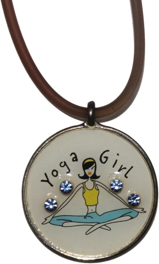 1556 - Necklace Yoga Girl On Gray Leather - [Clear-113]