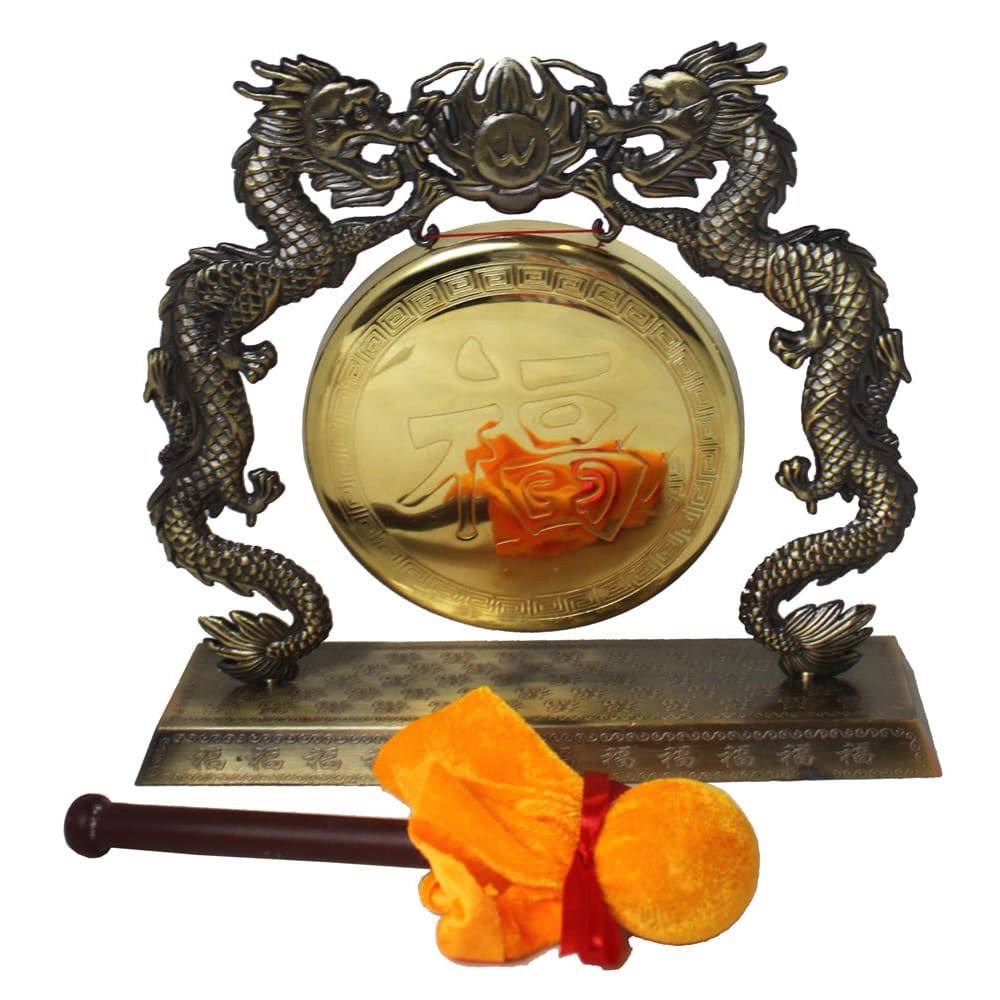 1568 - Deluxe 8 Inch Dragon Gong With Mallet For Dojo Decor