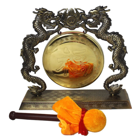 1568 - Deluxe 8 Inch Dragon Gong With Mallet For Dojo Decor
