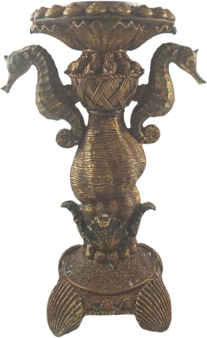 15778 - 10" Pair Neptune SEAHORSE Candle Holders - [BH- C/ FR-1 in store 9]