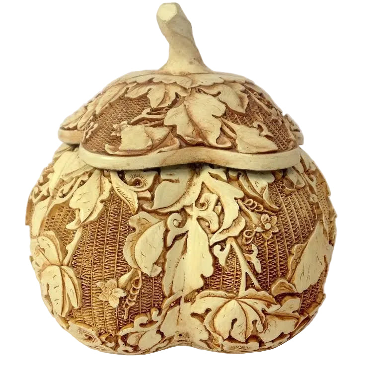 15805 - 5" Carved Plume Shaped Faux Ivory Box w/ Lid |TBD|