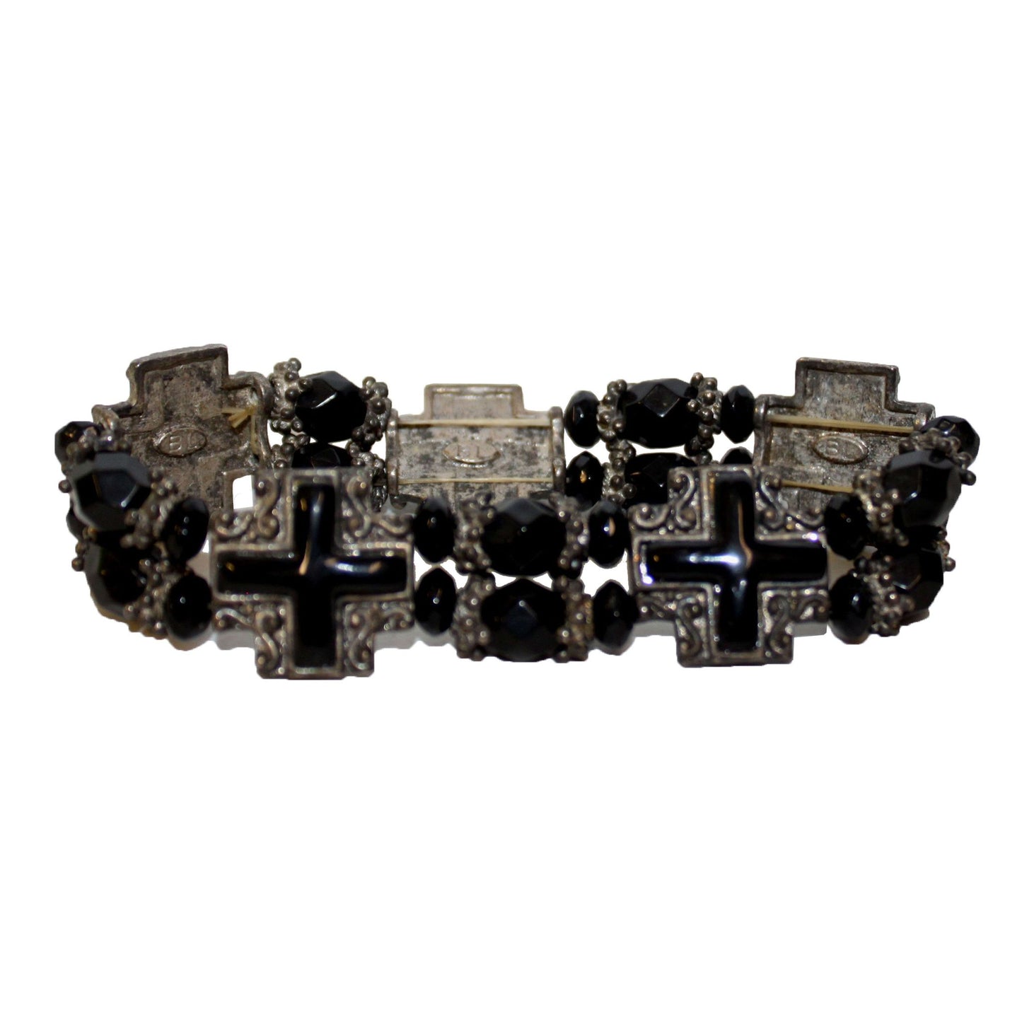 1595 - Stretch Bracelet Black Crosses - |Clear-31|