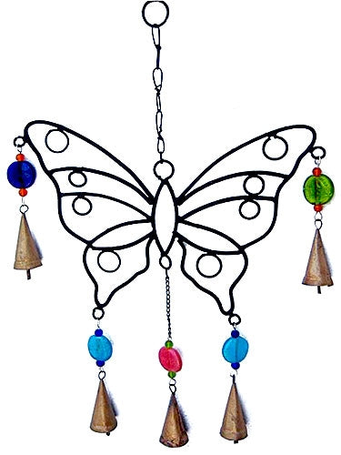 16033 - Large Metal 12" Butterfly Wind Chime with Ornate Glass Beads |19-27|