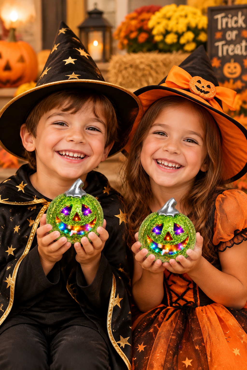16041 - Set of Two 3" Green Glitter LED Pumpkin |TBD|