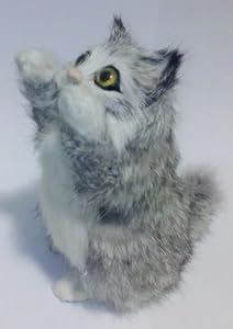 1610 - 6" Grey Fur Cat - Stretching - [Z-54]