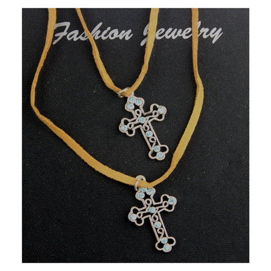 1611 - Neck/Bracelet Blue Stone Cross - |Clear-207|