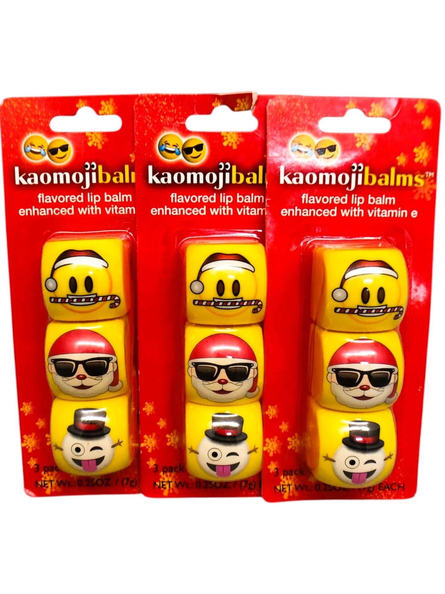 16211 -SET OF 3 Kaomoji Balms Xmas Emoji - 2-15 :CS -COOL BEANS