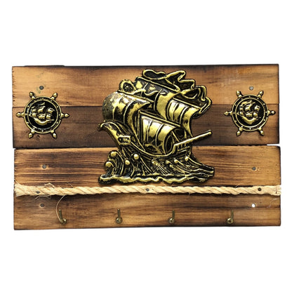 16231 - Wooden Key Holder With Metal Ship Nautical Decor Plaque |19-30||POD 3-58|