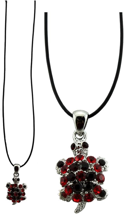 16293 - Silver Turtle Necklace with Red Rhinestones - [Clear-218]