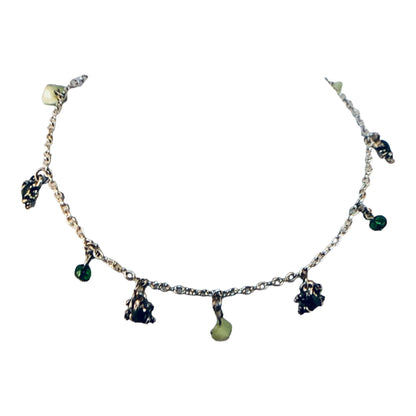 1643 - Frog & Green Beads Anklet - |Clear-65|