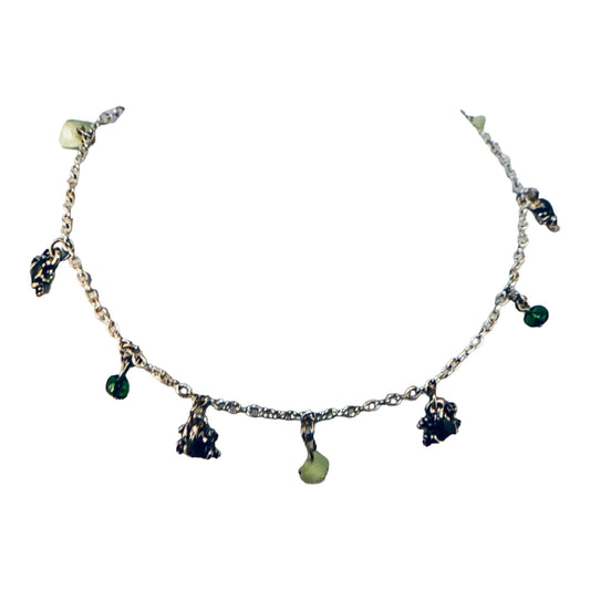 1643 - Frog & Green Beads Anklet - |Clear-65|