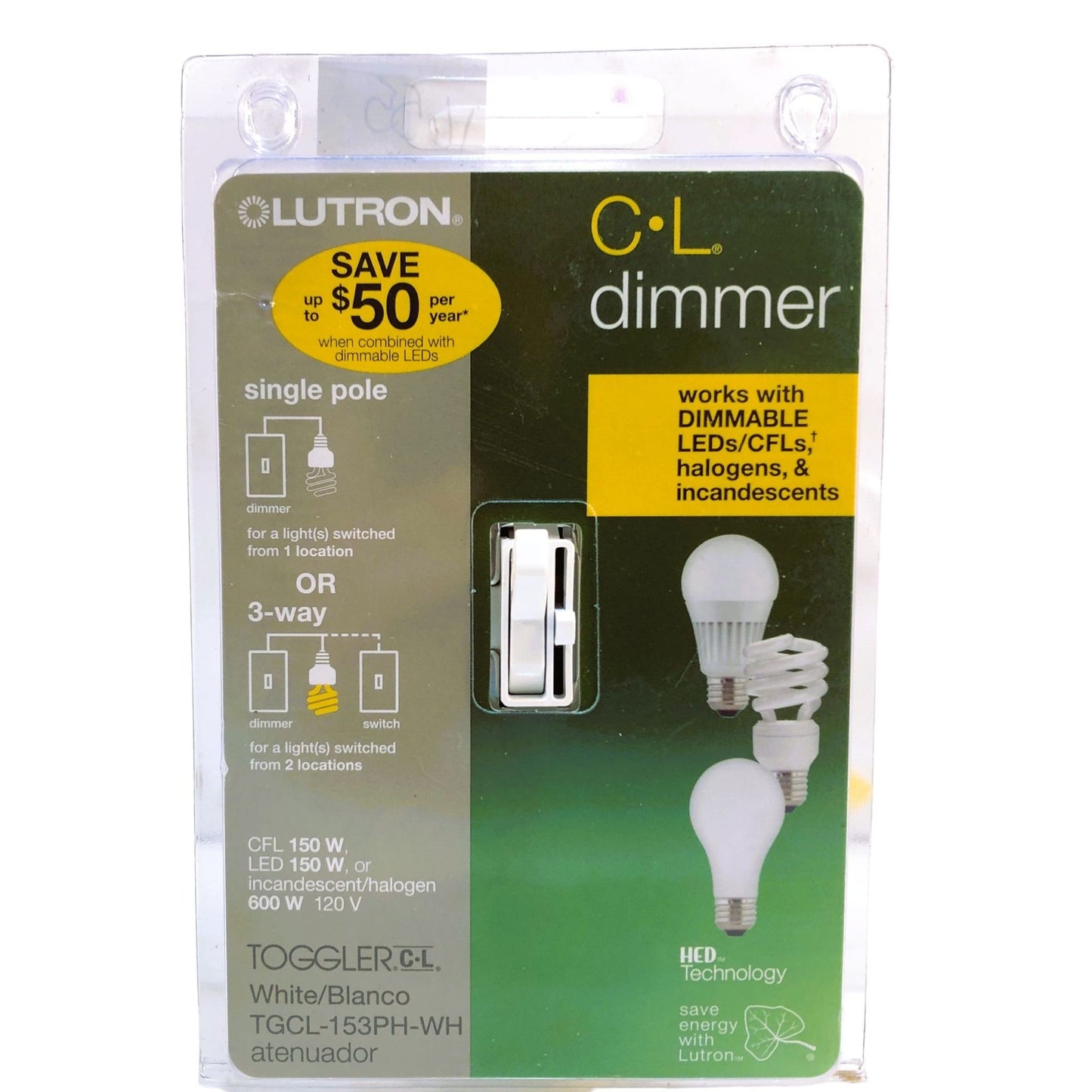 1655 - Lutron Dimmer Toggler White - |H-22|