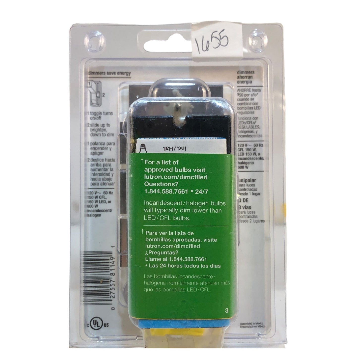 1655 - Lutron Dimmer Toggler White - |H-22|
