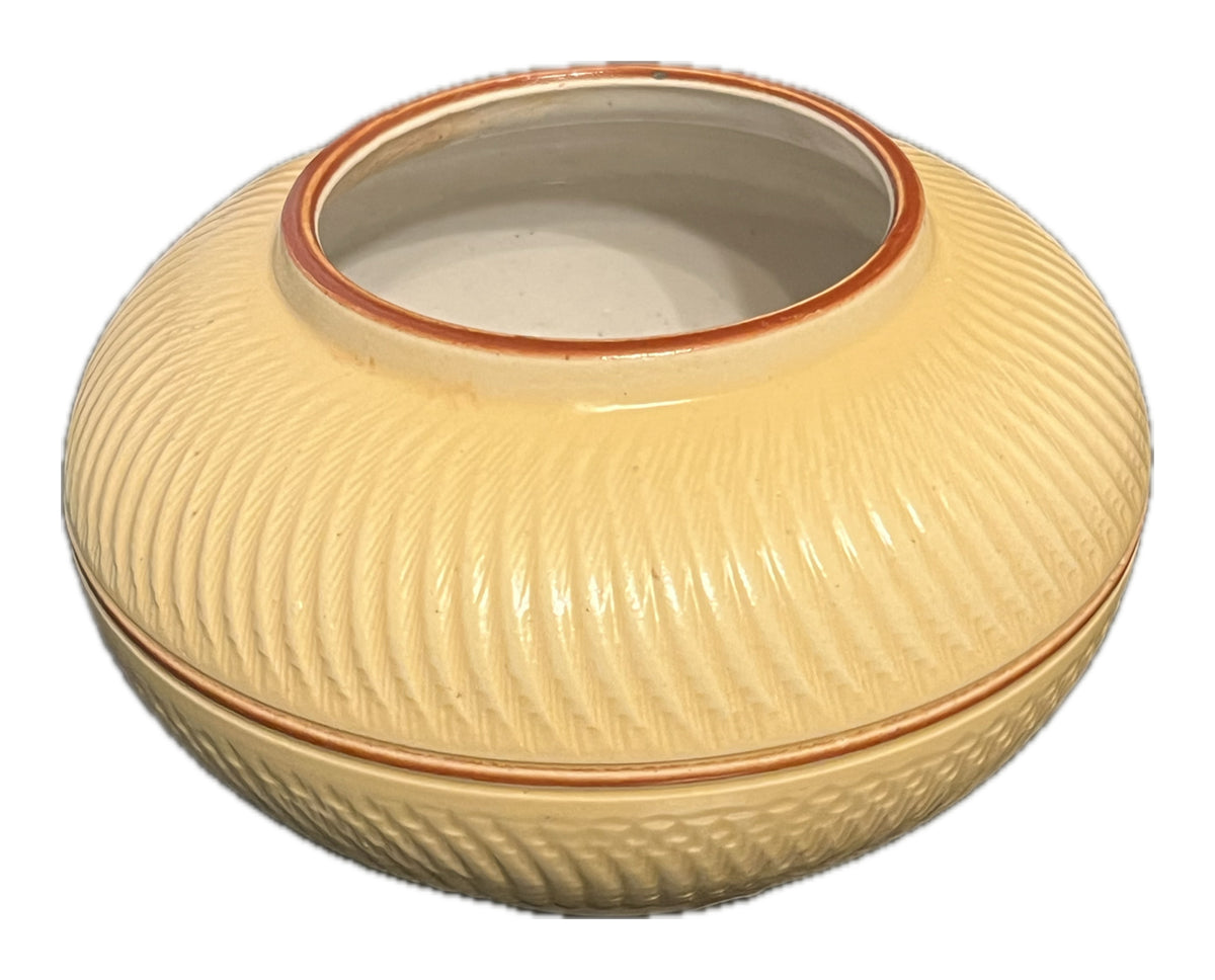 16663 - Vintage Yellow And Brown Round Pottery Planter 5" |23-1|