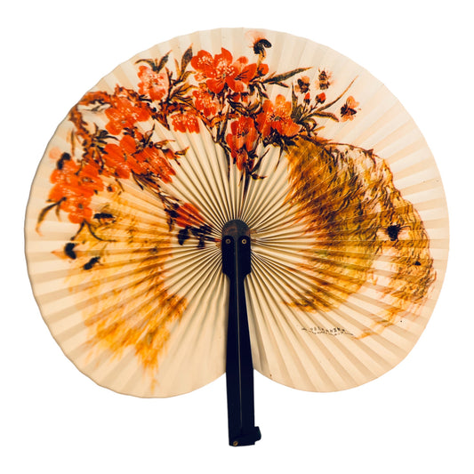1685 - 5.5" Black Fan - Orange Flowers-Set of Two - W-19 : AM COOL BEANS