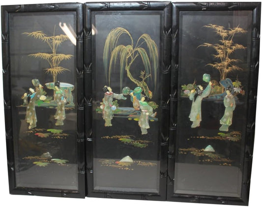 17011 - 3 Vintage Mother of Pearl Oriental Pictures - [BB-41 Top]