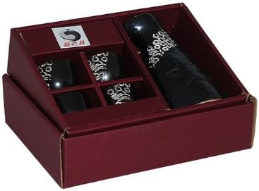 17112 - Stunning Five Piece Black Ceramic Sake Wine Port Set in Gift Box |23-2|