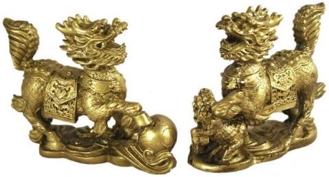 17195 - Two 5" Gold Kirin Qi Ling - Pair - [Z-45]
