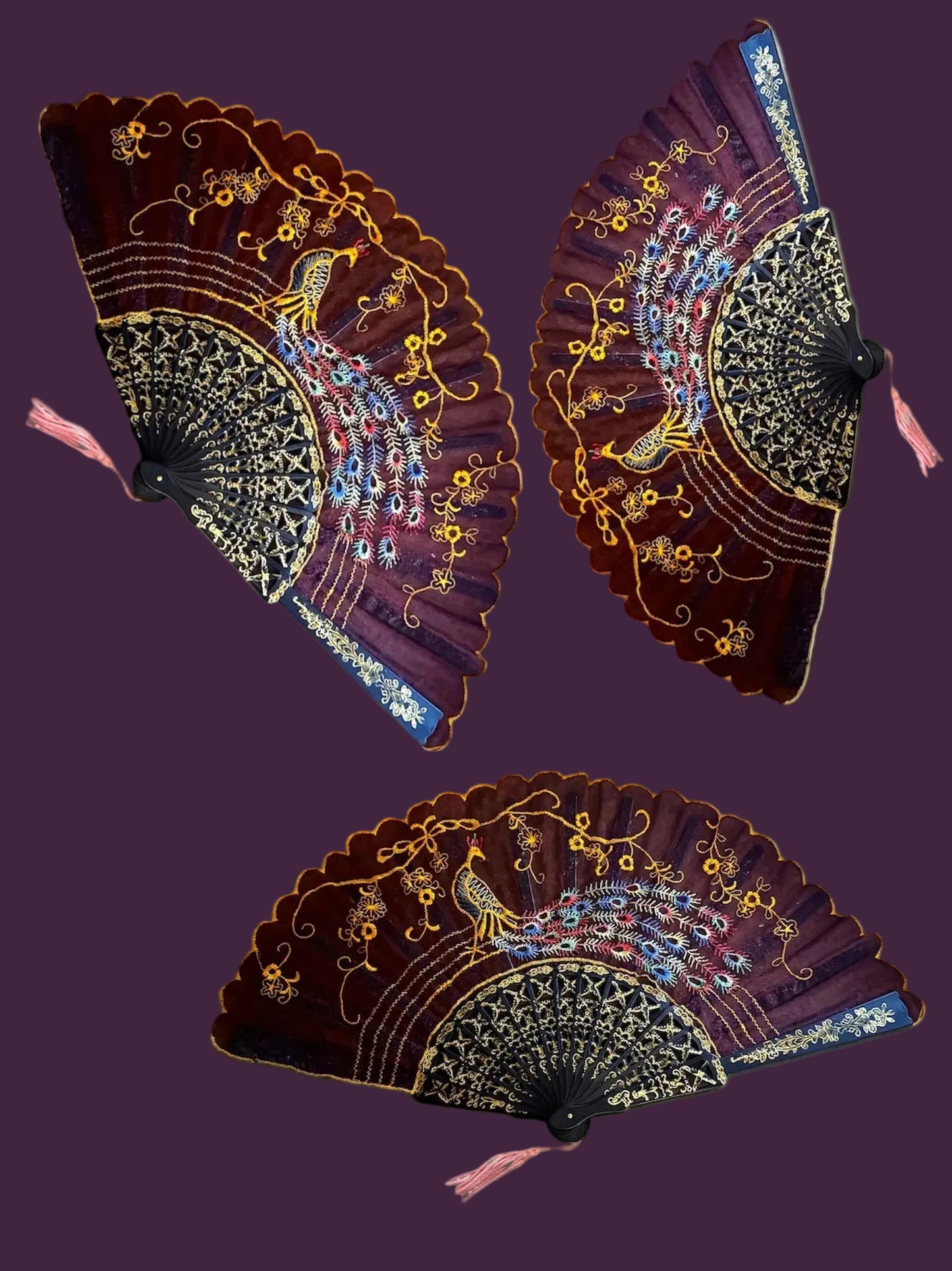 17207 -Set of Three Scented Solid Color Embroidery Fan |W-18/G-78|