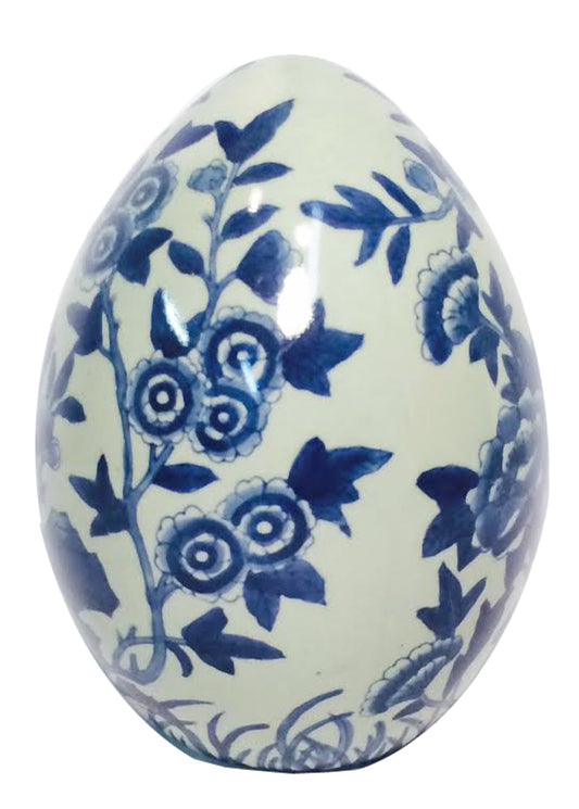 1732 - 8" Blue & White Egg - Floral - |Z-C|Store|