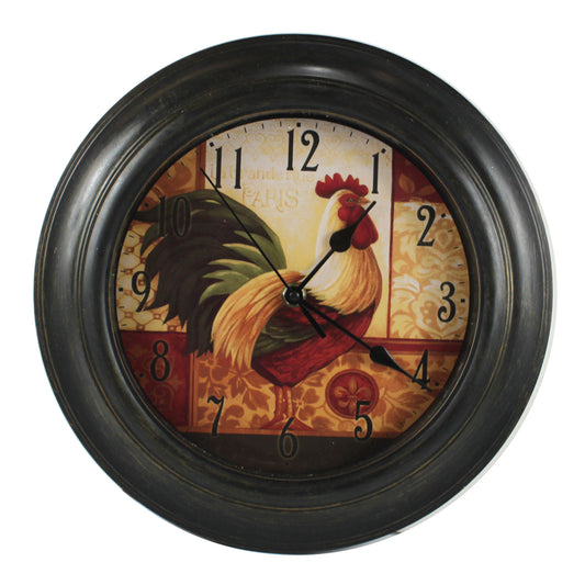 1785 - Rooster Clock 11" Black Frame - |22-2|