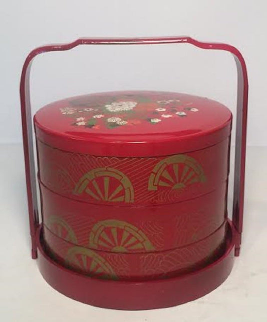17855 - Japanese 3 Section Red Bento Box - C-4 Top & Pod : MS LIST ON EBAY
