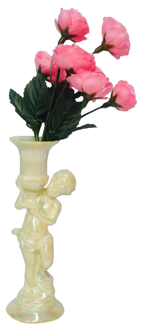17910 - Faux Pink Roses With White 7 Inch Plastic Vase |14-18|