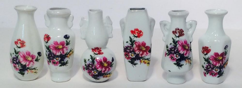 18056 - Petite Porcelain Florals: Set of 6 Decorative 4" Miniature Vases |19-30|