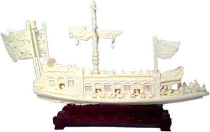 1821 - Chinese Faux Ivory Imperial Ship 13 x 9 inch  |H-16|