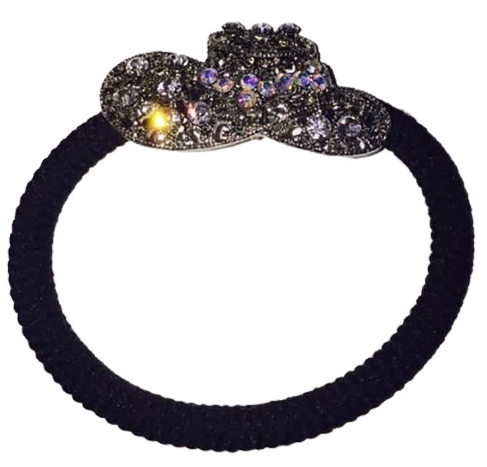 18445 - Black w/Diamond Hat Ponytail Band - [Clear-208]