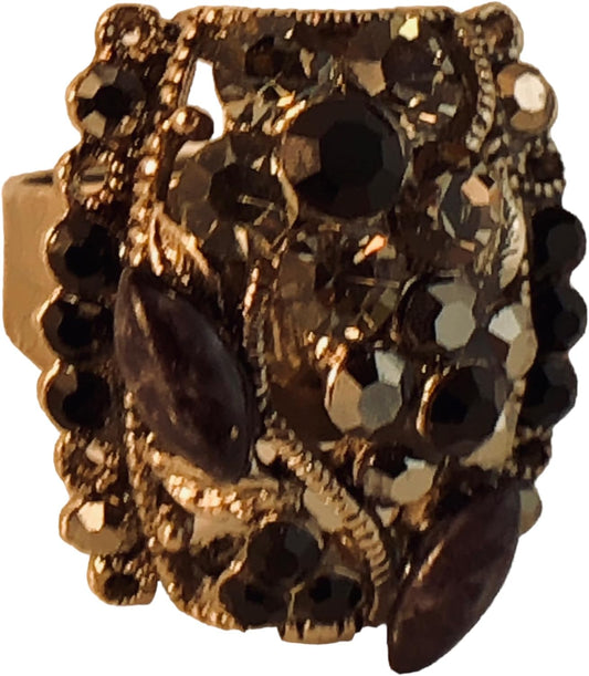 18489 - Square Ring w/Black Rhinestones - [Clear 224]