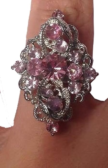 18498 - Silver Ring w/Pink Diamonds - [Clear-223]