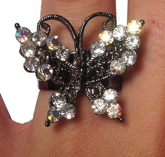 18508 - Butterfly Ring w/White Stones - [Clear-205]