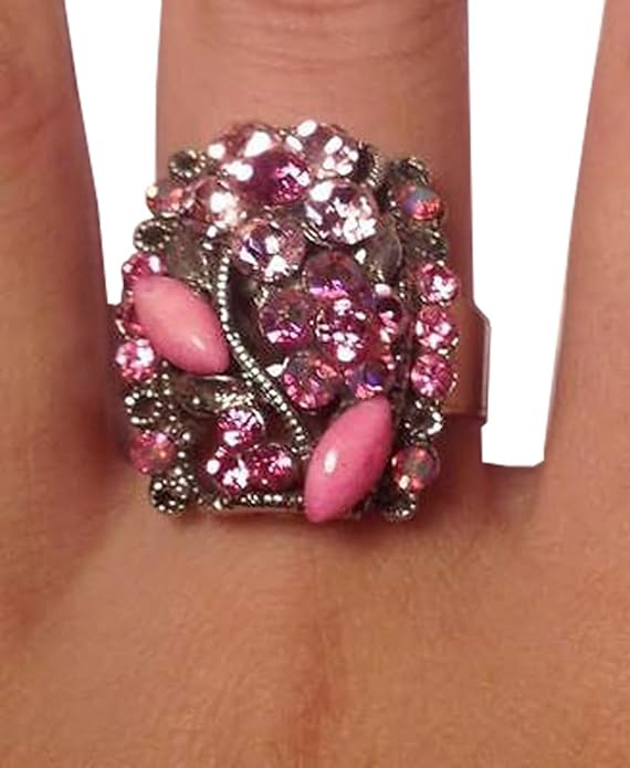 18517 - Square Ring w/Pink Flower - [Clear-205]