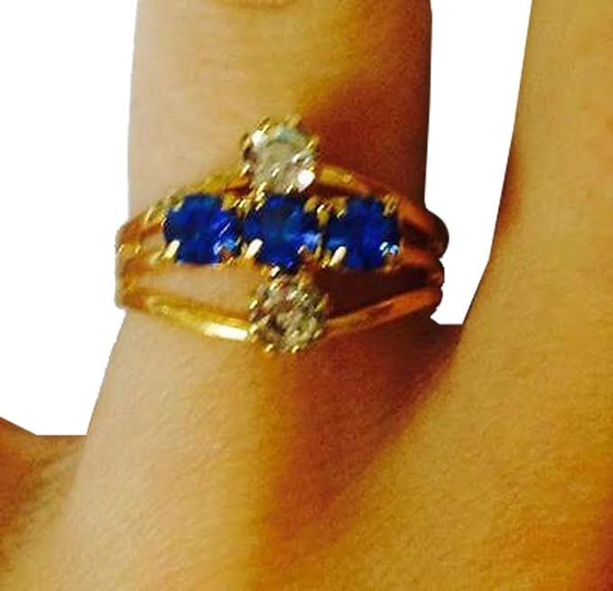 18521 - Gold Cross Ring Blue Stones - [Clear-205]