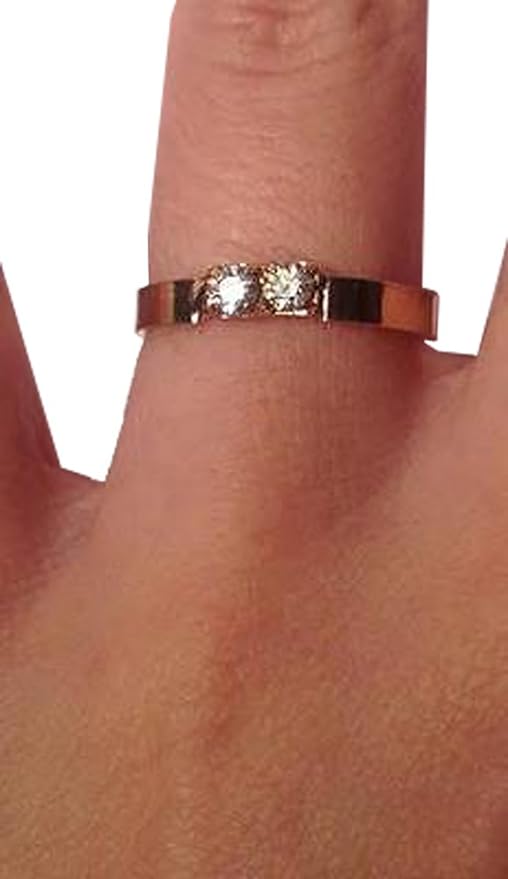 18574 - Gold Ring w/2 Small White Stones - [Clear-221]